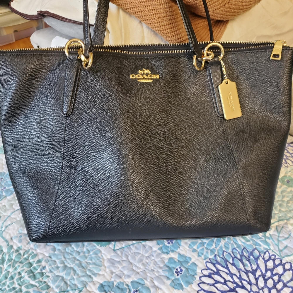 Coach Black Tote with Gold Accents